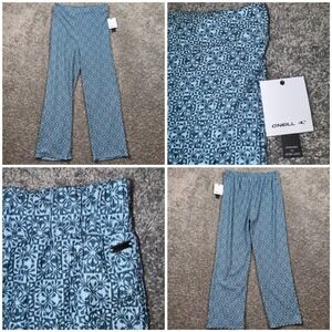 O'Neill Larissa Pants Womens Wide Leg Geometric Floral Print Blue Medium NEW
